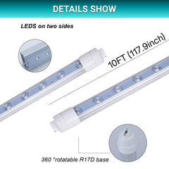 10 foot led shop lights with specifications on a white background