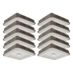 Set of eight square ceiling lights with brown frames on a white background