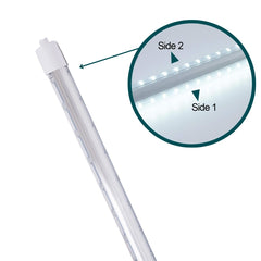 10ft LED tube light with a close-up inset showing 'Side 1' and 'Side 2'.
