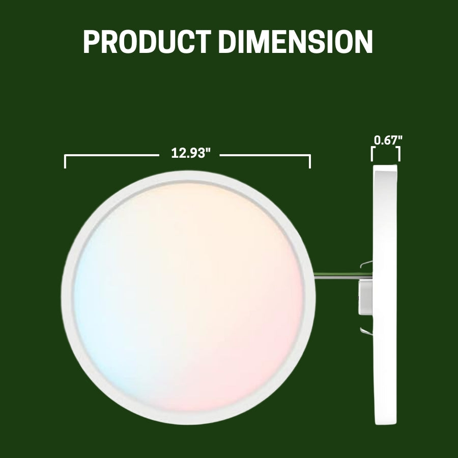 Measurement chart of a round product with dimensions on a green background at fliptoled