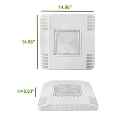 150w led canopy light fixture with dimensions labeled on a white background