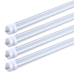 T8 8FT LED Tube Light, 8 Foot T8 V Shaped Single Pin FA8 Base, Ballast Bypass 270° 50W 6750LM, 6500K Cool White, Clear PC Cover (Replace 150W LED Flourescent Bulbs) Dual - Ended Power AC100-277V 4PACK