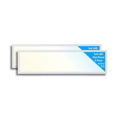 Two LED flat panel lights with packaging on a white background