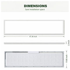 Dimensions of a 1x4 flat panel led surface mount with text indicating installation space saving.