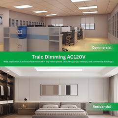 Two different interior settings with text overlay about Traic Dimming AC120V lighting system.