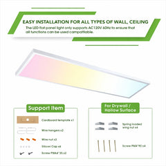 1x4 led surface mount light fixture with installation instructions and support items on a white background