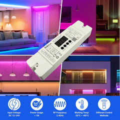 LED Strip Light Controller SPI01-WIFI – 12–24V DC, 4-Channel RGB IC, 2.4GHz RF & Tuya Smart App, Easy Smartphone & Voice Control, Wide Temp -20°C to +80°C