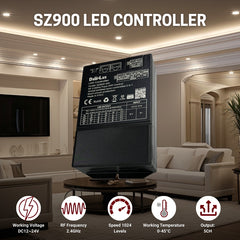 Smart LED Controller SZ900-X5, 5 in 1 RGB, RGBW, RGBCCT, CCT, DIM, Tuya LED Strip Light Controller, Bluetooth and WiFi Control, Multi-Zone Sync, Works with Alexa and Google, 12V 24V, 58A Output, 2KHz or 15KHz PWM