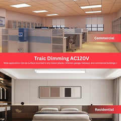Commercial office space with Traic Dimming AC120V lighting system advertisement.