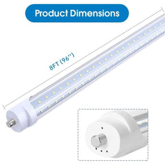 T8 8FT LED Tube Light, 8 Foot T8 V Shaped Single Pin FA8 Base, Ballast Bypass 270° 50W 6750LM, 6500K Cool White, Clear PC Cover (Replace 150W LED Flourescent Bulbs) Dual - Ended Power AC100-277V 4PACK