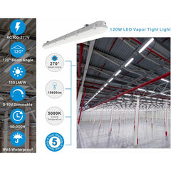 8FT LED Vapor Tight Light Fixtures 120W/110W/100W/90W Adjustable, 3K/3.5K/4K/5K/6.5K 5CCT Selectable, Dimmable IP65 Vapor Proof Lighting for Shop Light for Parking Carport Car Wash,ETL Listed 2 Pack