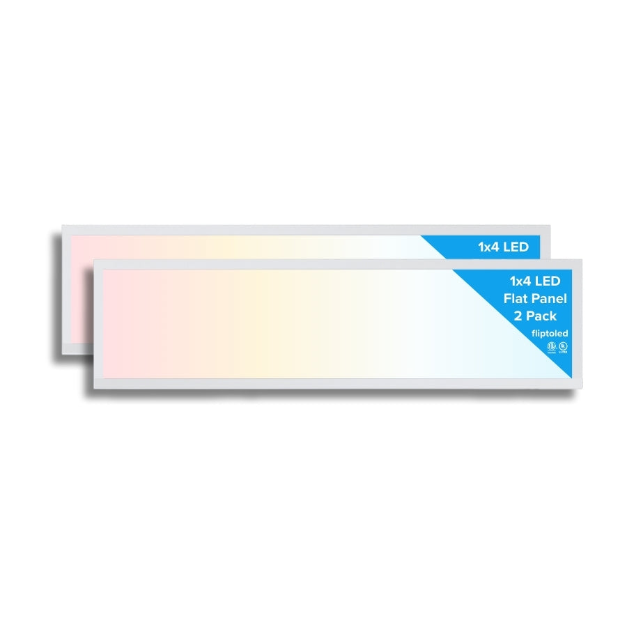 Two LED flat panels with a label indicating '1x4 LED Flat Panel 2 Pack' on a white background.