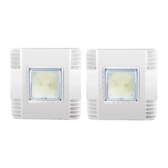 Two white flood lights on a white background