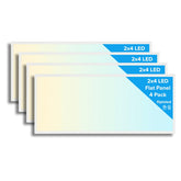 Packaging of 2x4 LED flat panels with gradient color scheme on a white background