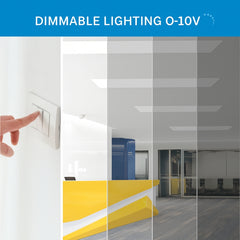 2x4 backlit led panel Dimmable lighting control with office interior background