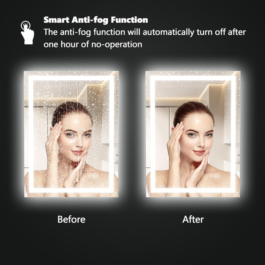 Before and after comparison of a smart anti-fog mirror function.