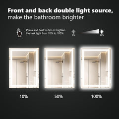 Bathroom mirror with illuminated frame showing light intensity levels on a black background.