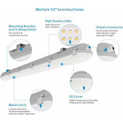 4FT LED Vapor Tight Light Fixtures 60W/50W/40W/30W Adjustable, 3K/3.5K/4K/5K/6.5K 5CCT Selectable, Dimmable IP65 Vapor Proof Lighting for Shop Light for Parking Carport Car Wash,ETL Listed 4PACK