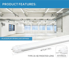 4FT T8 LED Tube Light, Type A+B, 12W/15W/18W/22W, 3000K |3500K|4000K | 5000K | 6500K, Single and Double End Powered, Plug and Play or Ballast Bypass, 2860 Lumens, G13 100-277V, Frosted Cover