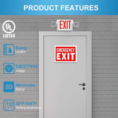 Double Sided LED Emergency EXIT Sign, Exit Combo Remote Capable, Two LED Lights, Backup Battery, US Standard Red Letter, Commercial Grade, 120-277V, FireResistant(UL 94V-0) - 4 Pack