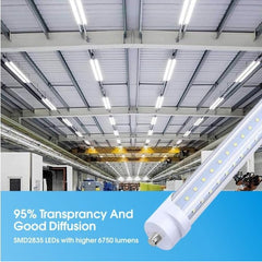 T8 8FT LED Tube Light, 8 Foot T8 V Shaped Single Pin FA8 Base, Ballast Bypass 270° 50W 6750LM, 6500K Cool White, Clear PC Cover (Replace 150W LED Flourescent Bulbs) Dual - Ended Power AC100-277V 4PACK