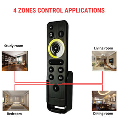 Remote Control LED Strip Lights Controller – 2-in-1 RF Wireless Dimmer for CCT & Single Color LEDs, 4-Zone Control, 1024-Level Dimming, 8 Dynamic Modes, Speed & Brightness Adjustment, Works with CW+WW Tunable White