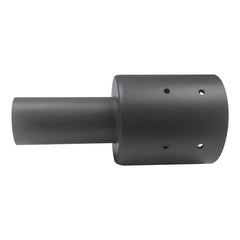 Black cylindrical metal component with holes on a white background