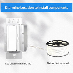 LED driver and dimmer with a spool of LED strip on a gray background