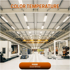 Factory interior with 'Color Temperature' text and '5000K (Cool White)' label.