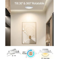 Ceiling light fixture with 360-degree rotation and 30-degree tilt feature, installed in a room at fliptoled
