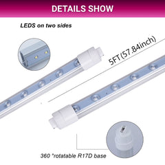 5FT Double Sided LED Tube Light with specifications on a white background