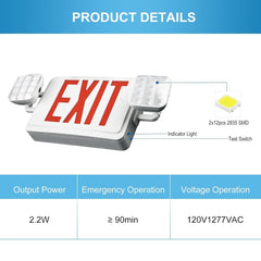 Double Sided LED Emergency EXIT Sign, Exit Combo Remote Capable, 2 LED Lights, Backup Battery, US Standard Red Letter, Commercial Grade, 120-277V, FireResistant(UL 94V-0) - 4 Pack