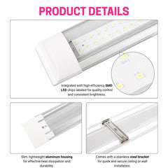4FT LED Batten Light, Ultra-Slim Ceiling Surface Mounted Tube Light, 40W, 5000K Neutral White, 3600 Lumens, IP20, LED Ceiling Lamp for Office, Shop, Garage, Home, ver.2