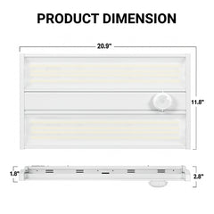 165W Linear LED High Bay Light with PIR Motion Sensor, 22,440 Lumens, 5000K Daylight, DLC 5.1 Premium, 400W MH Equivalent, Frosted PMMA Lens, 120-277V, Suspended Mounting, Warehouse & Industrial Lighting