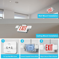 Double Sided LED Emergency EXIT Sign, Exit Combo Remote Capable, Two LED Lights, Backup Battery, US Standard Red Letter, Commercial Grade, 120-277V, FireResistant(UL 94V-0) - 4 Pack