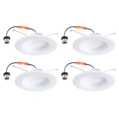 Four white recessed ceiling lights with wiring on a white background at fliptoled
