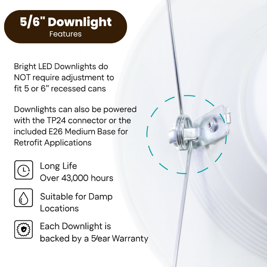 5/6" Downlight features with text and diagram on a white background at fliptoled