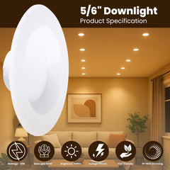 5/6" Downlight product specification with a living room setting at fliptoled