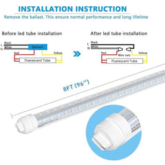 Super Bright V Shaped 8FT R17D/HO LED Tube Lights 270° Angel, 4 Row LEDs 80W 10800lm 6500K Cold White, Clear PC Cover (Replace for F96T12/CW/HO150W) Ballast Bypass Dual-Ended Power AC100-277V 4PACK