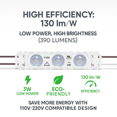 LED Module String Lights – Red/Green/White, 3W/Module, 390LM, 110V/220V, 130LM/W, CRI 90+, IP67 Waterproof, Dimmable, 48FT, UL Certified, 50,000 Hrs Lifespan