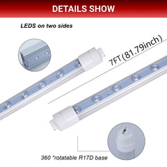7ft led shop lights with specifications on a white background