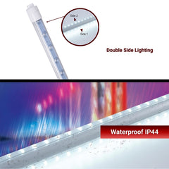 LED strip light with double side lighting feature and waterproof IP44 rating on a white background.