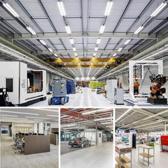 Collage of industrial and office spaces with modern equipment and design highlight 8 led shop light at fliptoled