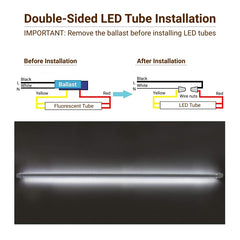 Diagram and 8ft shop lights installation with color-coded wiring.