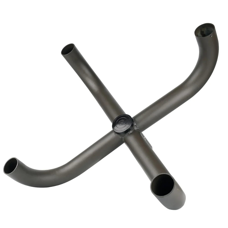 Metal pipe cross structure on a white background
