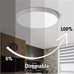 Ceiling light fixture with dimming indicator showing 5% and 100% brightness levels in a room setting at flitoled