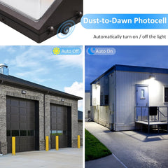 Dust-to-Dawn Photocell light control system with outdoor applications. 80W LED Emergency Wall Pack at fliptoled