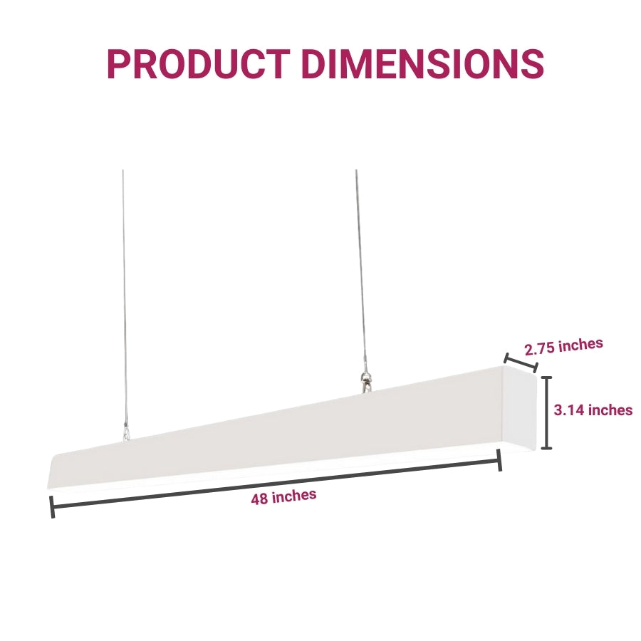 Measurement chart of a rectangular light fixture with dimensions labeled.