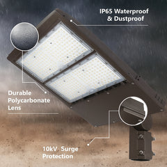 LED flood light with features highlighted on a dark background