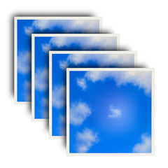 Set of four sky-themed posters with blue and white color scheme.